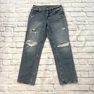 &DENIM 90’s Boyfriend Jeans High Waisted Button Fly Distressed Blue Denim Size 6